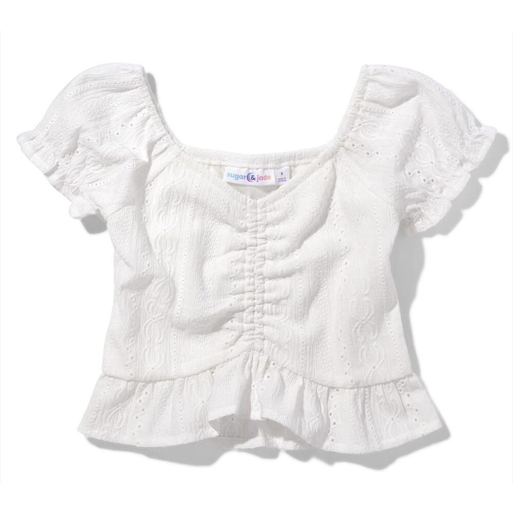 Sugar & Jade White‎ Cropped Blouse Girl's Size XXL 14-16